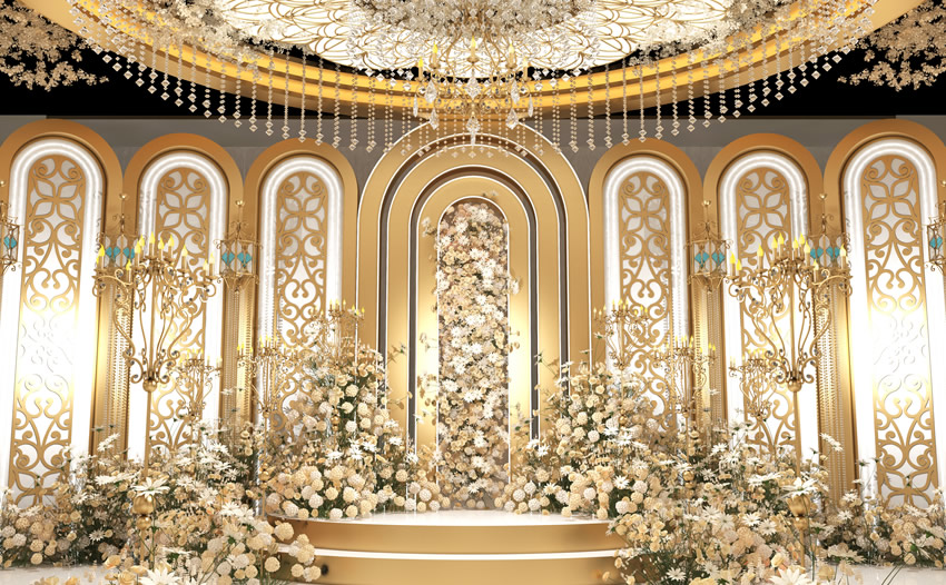 荣成香槟色调婚礼堂效果展示